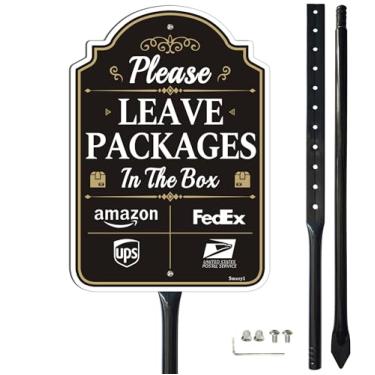Imagem de Deixe pacotes na caixa placa com estaca de 88 cm para quintal, placa de entrega de 30,5 cm x 20,3 cm para pacotes, alumínio sem ferrugem, à prova de intempéries, fácil de instalar, 1 pacote