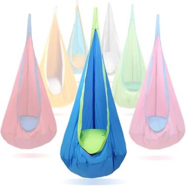 Imagem de Cadeira de rede infantil para crianças, macia e segura com alta capacidade de peso, fácil instalação, perfeita para quarto, jardim, sala de jogos (azul)