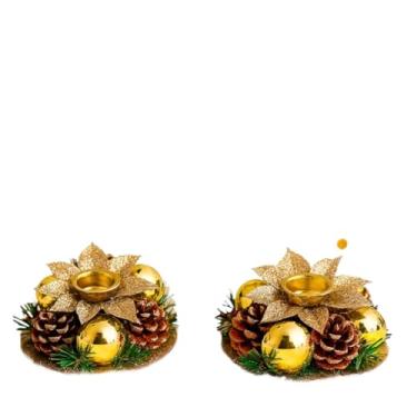 Imagem de Castiçal porta vela natal natalino bolinhas e pinha 2 unidades(DOURADO)