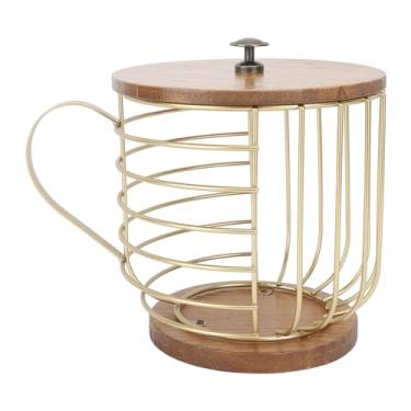 Imagem de Organizador do suporte da cápsula de café, organizador do suporte dos copos de café da grande capacidade, cesta de armazenamento do café do fio para a barra de café do escritório (Ouro com tampa)