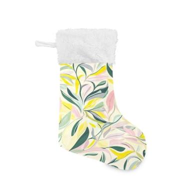 Imagem de Wassud Meia de Natal fofa com punho branco plantas coloridas da selva 45,7 cm grande para decoração de lareira de lareira 1 pacote