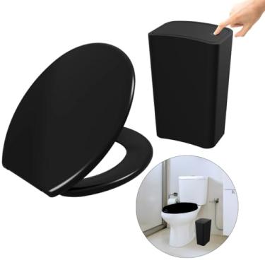 Imagem de Assento Vaso Sanitário Tampa Oval Soft Preto + Lixeira Preta 8L Com Tampa Click
