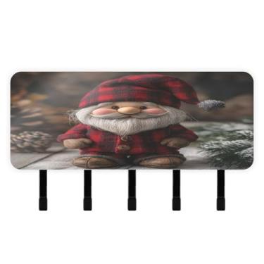 Imagem de Burbuja Porta-chaves de gnomo de Natal com 5 ganchos, porta-chaves autoadesivo montado na parede, organizador de armazenamento de correio para entrada, decoração de casa