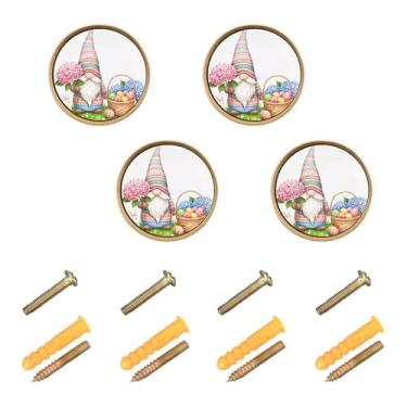 Imagem de Burbuja Puxadores de armário de cozinha Gnome Bunny pacote com 4, puxadores redondos de 3,5 cm, puxadores de cômoda com parafusos para armários de cozinha, quarto, armário