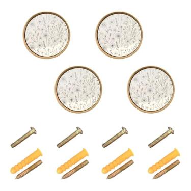 Imagem de Burbuja Pacote com 4 maçanetas de armário de cozinha com flores, puxadores redondos de 3,5 cm, puxadores de cômoda com parafusos para cozinha, quarto, armários, armário