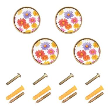 Imagem de Burbuja Puxadores florais para armário de cozinha, pacote com 4, puxadores redondos de 3,5 cm, puxadores de cômoda com parafusos para cozinha, quarto, armários, armários