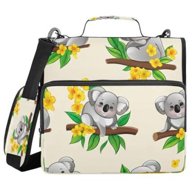 Imagem de STAYTOP Fichário de desenho animado Koala School com alça de ombro, anéis de vedação de 3,8 cm, capacidade para 600 folhas, pasta de arquivos expansível, vários bolsos e organizador de armazenamento