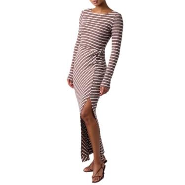 Imagem de Lulus Vestido feminino Lorena gola canoa midi suéter, Taupe Multi, PP