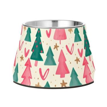 Imagem de Burbuja Tigela de árvore de Natal para cães de aço inoxidável para comida e água, antiderrapante para cães médios e gatos, 590 ml