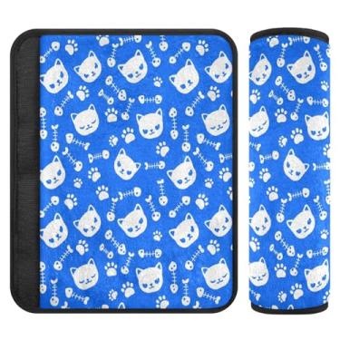 Imagem de Burbuja Capa para cinto de segurança de carro Cat on Blue Protetor de cinto de segurança de carro macio confortável para alça de ombro de assento, 1 par médio