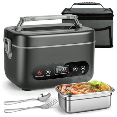 Imagem de Fockety Lancheira Elétrica para Adultos, Lancheira Aquecida Sem Fio de Aço Inoxidável de 100 W Com Bolsa de Transporte para Garfo de Colher, Aquecedor de Alimentos Portátil de 12000mAh