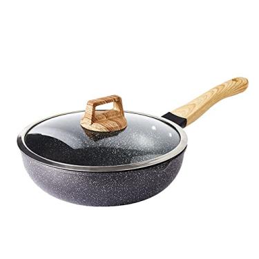 Imagem de Wok de Fundo por Indução Pan Alumínio com Revestimento Marmore Pedra Antiaderente Cabo Bakélite para Cozimento Mais Saudável Economia Energia Design P