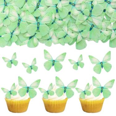 Imagem de Gyufise 72 peças de topos e decorações de cupcake de borboleta comestível para chá de bebê e festa de aniversário infantil - verde