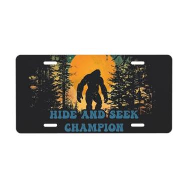 Imagem de Placa decorativa de carro Bigfoot Hide and Seek Champion. Placa de metal para carro. Placa de alumínio Noverlty impermeável Colorfast 30 x 15 cm