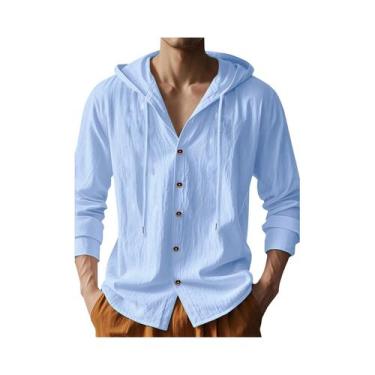 Imagem de Camisa Masculina Leve De Algodão E Linho De Manga Longa Respirável Par