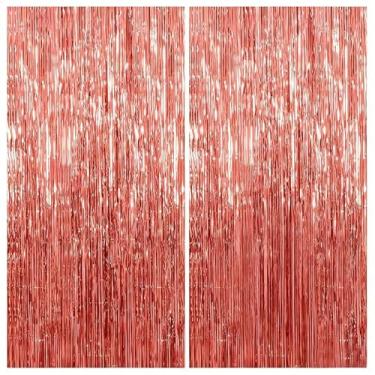 Imagem de 2 peças de cortinas de fundo com franjas em ouro rosa 99 x 198 cm, decorações de festa de dança para véspera de Ano Novo de 2026, Natal, Dia das Bruxas, aniversário, chá de bebê, festa de revelação de