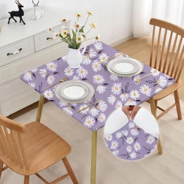 Imagem de Toalha de mesa quadrada para primavera, verão, roxo, claro, com elástico, 122 x 121 cm, antiderrapante, dobrável, toalha de mesa para acampamento, sem rugas, lavável, cozinha, pátio, decoração com