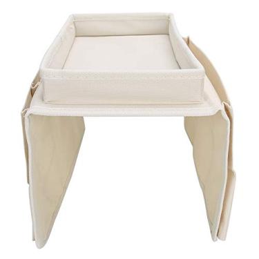 Imagem de GLOGLOW Organizador de Apoio de Braço para sofá Caddy Com Suporte para Copos, Tecido Oxford, 4 Bolsos, 11,8 X 7,1 X 7,1 Polegadas, para Sala de Estar, Dormitório, Materiais de Armazenamento de (Bege)