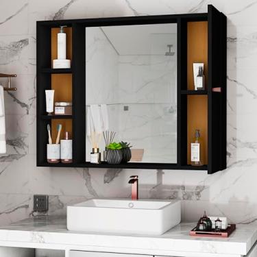 Imagem de Armário Banheiro C/espelho E Prateleira Tália Mobi Shop (Preto Flex)