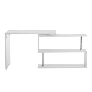 Imagem de Mesa de canto em forma de L, mesa de computador, laptop, mesa de trabalho com prateleira de armazenamento rotativa de 2 níveis de 360 graus, branca