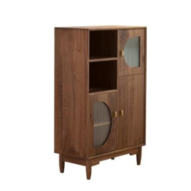 Imagem de Armário de buffet, aparador nórdico, nogueira preta, café, bar, armário, cozinha, armário de armazenamento, adequado para sala de estar, corredor, etc. Aparador