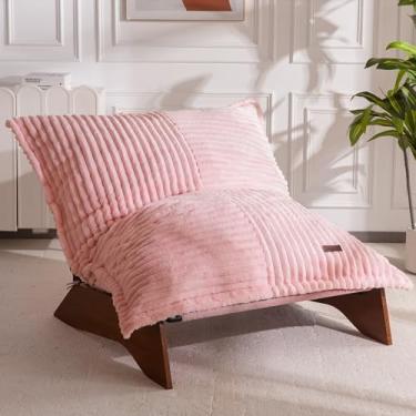 Imagem de MAXYOYO Cadeira de sala de estar ajustável, cadeira de pufe de 3 posições com capa removível, cadeira estofada com moldura, lounge reclinável macio para quarto, apartamento, escritório, rosa