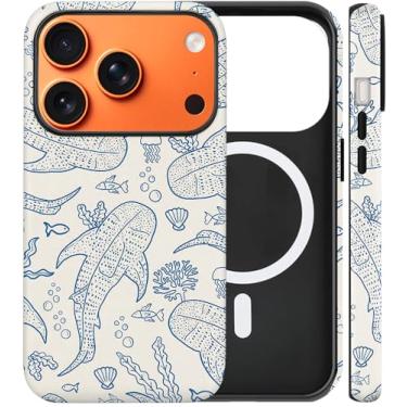 Imagem de flewfun Capa magnética para iPhone 17 Pro, capa de telefone fofa coral recife baleia tubarão oceano mar, à prova de choque, fina, TPU e policarbonato rígido, capa protetora para celular compatível com