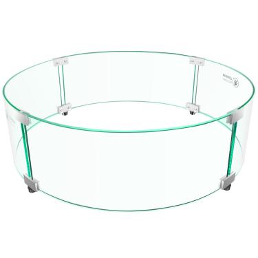 Imagem de Pariplus Protetor de vento para fogueira - 58,4 x 58,4 x 17,8 cm protetor de vento de vidro redondo para mesa de fogueira a gás ao ar livre, vidro temperado transparente com suportes de alumínio duro