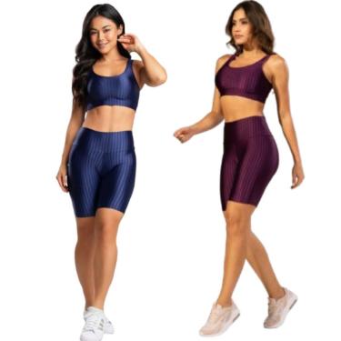 Imagem de KIT 2 Tops e Bermuda New Zig 3D Serra e Mar Conjunto de Academia-Feminino