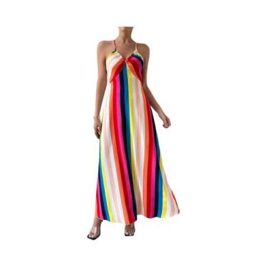 Imagem de Vestido Longo Feminino De Verão Boho Com Decote Nas Costas E Fenda Na 