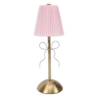 Imagem de GOWENIC Abajur de Mesa Com Aba de Tecido Elegante LED Abajur de Mesa Com Carregamento Conveniente para Quartos de Aluguel por Temporada (Rosa)