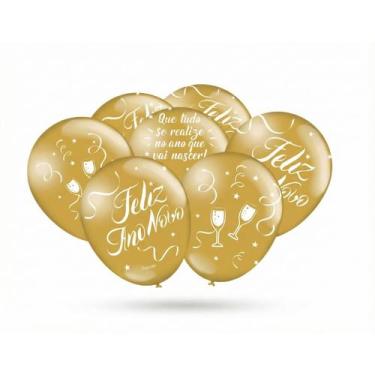 Imagem de Balão Redondo Ano Novo Dourado 9'' 25 Unid. - Festcolor