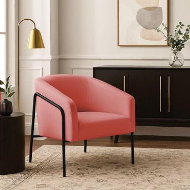 Imagem de Poltrona Sala Industrial Alta Preto Stella Suede Rosê D03 - D'rossi