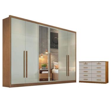 Imagem de Guarda Roupa Casal Livorno Com Nicho E Espelho E Gaveteiro Milão Com Chave Cumaru 25 Fendi - Novo Horizonte
