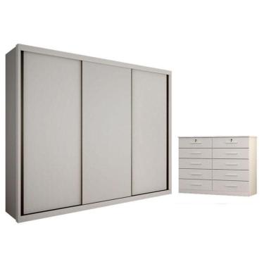 Imagem de Guarda Roupa Casal Palazzo E Gaveteiro Milão Com Chave Neve - Novo Horizonte