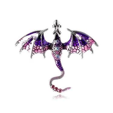 Imagem de Broche Vintage Dragon Purple Enamel Wings com cristais - Yiweisai