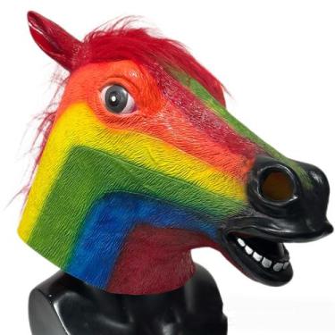 Imagem de Máscara de cabeça de cavalo, arco-íris, fantasia colorida de Halloween