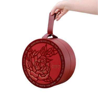 Imagem de Caixa de presente de veludo vermelho de luxo com design rosa 12x7,5 cm