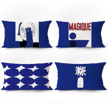 Imagem de Conjunto de fronhas, arte abstrata minimalista, azul, geométrico x4 - 