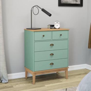 Imagem de Cômoda 5 Gavetas 70cm Puxadores Metálicos - Movelbento Q, Mel Oliva