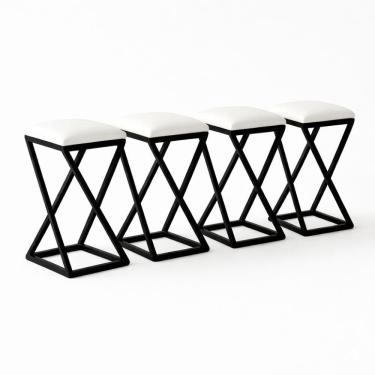 Imagem de Kit 4 Banqueta Alta 80 Cm Cozinha Bar Balcão Bistrô Corino Branco