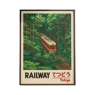 Imagem de Impressão Em Tela De Paisagem Ferroviária Japonesa Retrô De Rua Noturn