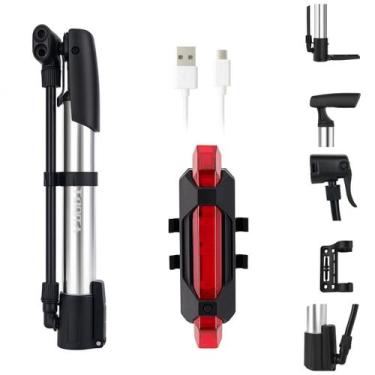 Imagem de Bomba de Ar Manual com Lanterna LED Recarregável Para Bicicleta Prátic