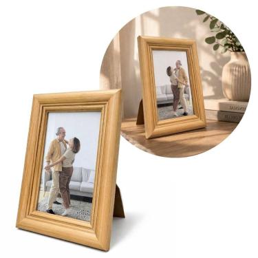 Imagem de Porta Retrato 10x15 Madeira Clara Fosca Tradicional Frisado Com Vidro Vertical Horizontal