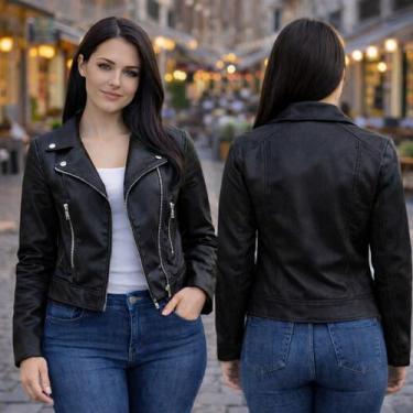 Imagem de Jaqueta De Couro Feminina Premium Com Zíper Inverno Elegante Sexy Blus