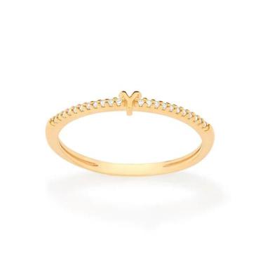 Imagem de Anel Rommanel Letras Folheado a Ouro com Zircônia 513071, Dourado, 16