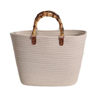 Imagem de Bolsa Feminina Listrada de Grande Capacidade - Alça de Bambu para Prai