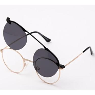 Imagem de Armação Óculos Grau Clipon Sol Feminino Redondo 2 Em 1 Lulu-Feminino