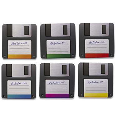Imagem de Kit 6 Porta Copos Nerd Retrô Disquete Decoração divertida cor:Preto