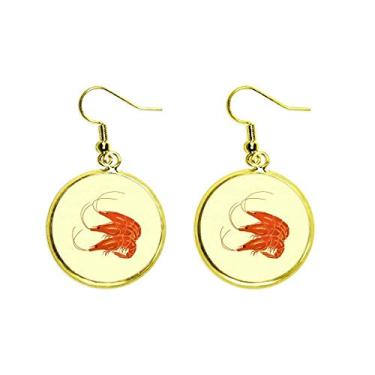 Imagem de Brinco feminino de gota, dourado com pingente de orelha de camarão e frutos do mar de camarão, Metal